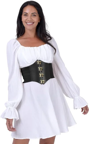 Vista 6 de BlackButterfly Disfraz de Halloween elástico pirata Cosplay cintura remaches Waspie corsé cinturón