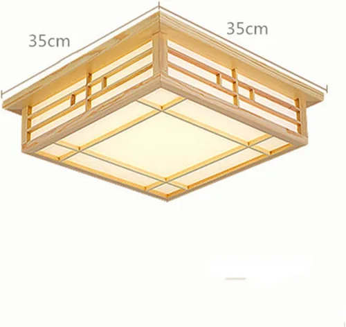 Vista 2 de Lámpara de techo LED japonesa de madera, lámpara de techo cuadrada cerca del techo para dormitorio, cocina, pasillo, lavadero, baño, 14 pulgadas
