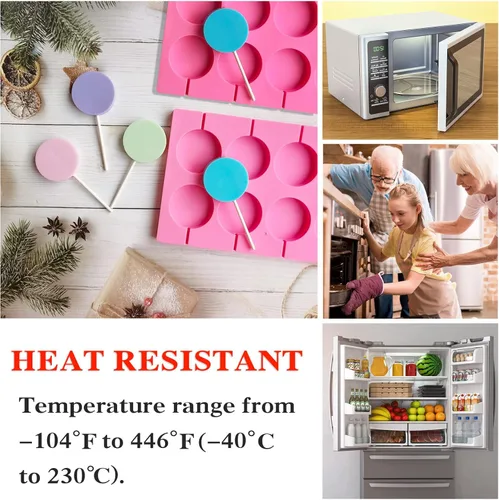 Vista 3 de Moldes de silicona para piruletas, moldes para caramelos, moldes de silicona para caramelos duros y moldes de paletas antiadherentes de 2 x 8 rondas