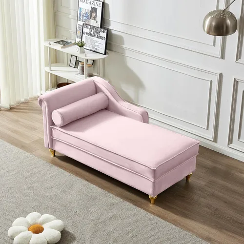 Vista 11 de Chaise Lounge para interiores, sofá de salón tapizado de terciopelo con espacio de almacenamiento oculto, sofá cama con marco de madera maciza