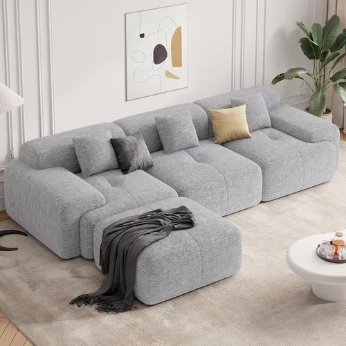 Vista 11 de Sofá seccional modular moderno en forma de L de 122", sofás sin armazón para sala de estar con otomana, juego de sofá nube de chenilla convertible