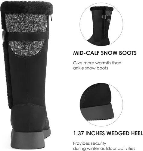 Vista 3 de DREAM PAIRS Botas de nieve de invierno para mujer, a media pantorrilla, a la moda, peludas, cálidas