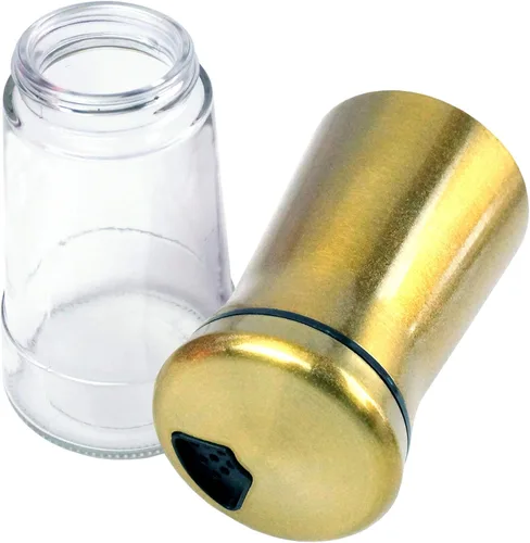 Vista 3 de Pimentero y salero cubierta de acero inoxidable con parte inferior de vidrio con cubierta ajustable giratoria – Cocteleros de azúcar para especias