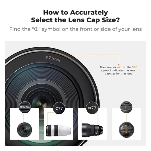 Vista 2 de K&F Concept 43mm Tapa de lente, 4-en-1 tapa de lente de pellizco central + correa anti-pérdida + kits de paño de limpieza de microfibra compatibles
