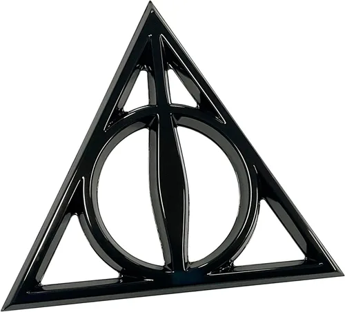 Fan Emblems Emblema de Coche de las Reliquias de la Muerte - Símbolo de Harry Potter Insignia 3D para Auto - Color: Negro Cromado - Tamaño: 3.7 x