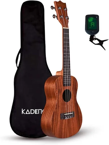 Vista 5 de Kadence Ukelele barítono profesional de madera de caoba con la opción acústica/eléctrica con el bolso