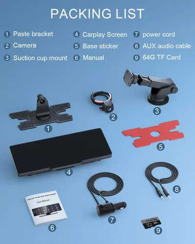 Vista 9 de Pantalla HK3 Carplay para Coche, Pantalla Táctil Inalámbrica de 10.26’’ para Apple Car Play y Android Auto, Cámara Dash 4K, Cámara de Respaldo