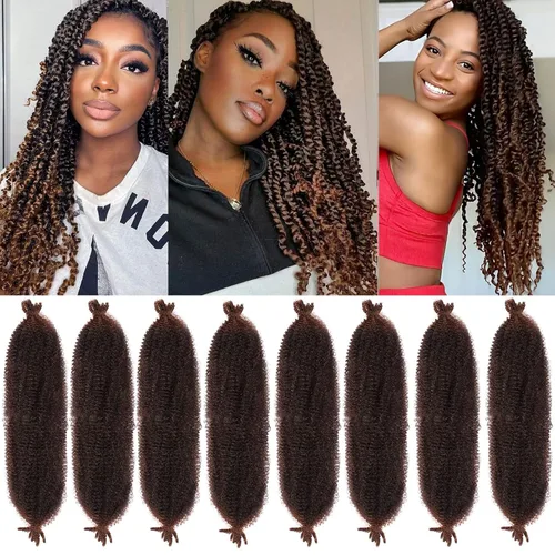 Vista 84 de Cabello de Envoltura Pre-Esponjado de 8 Pulgadas, 3 Paquetes, Cabello Afro Twist Pre-Separado Elástico para Locs, Cabello Afro Twist Negro Natural