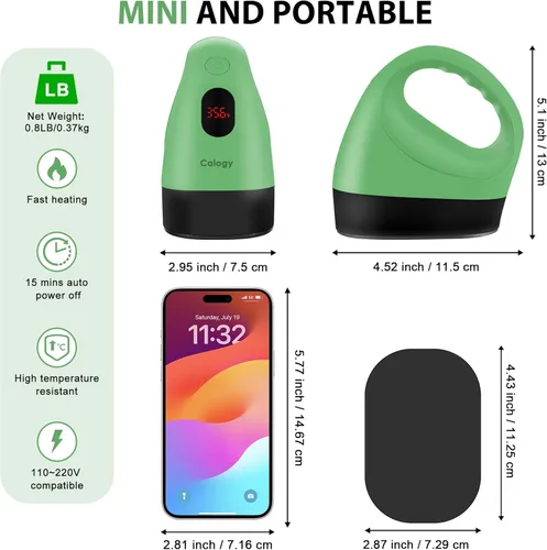 Vista 2 de Calogy Mini prensa de calor, máquina de transferencia de calor, control de temperatura constante, base de seguridad aislada, se adapta a Verde