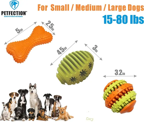 Vista 3 de PETFECTION Juguetes masticables para perros, paquete de 3, juguetes para perros para masticadores agresivos de razas grandes, limpieza de dientes