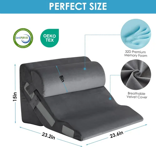 Vista 3 de MEGCXIT Juego de 3 almohadas de cuña para cabecero, almohada de cuña ajustable para apnea del sueño, juego de cuña triangular de 23 pulgadas de Gris