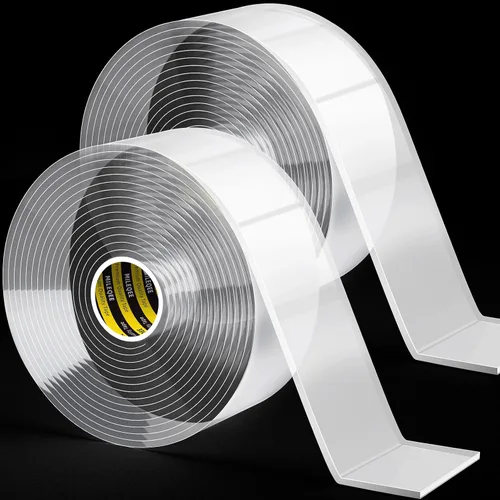 Vista 9 de Paquete de 4 cintas de doble cara resistentes, cinta de montaje transparente, tiras adhesivas fuertes, cinta adhesiva lavable, reutilizable, cinta