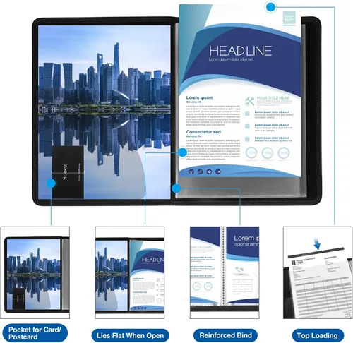 Vista 5 de Sooez Carpeta de 30 bolsillos con fundas de plástico de 8.5 x 11 pulgadas, carpeta de arte resistente con protectores de hojas transparentes, 60