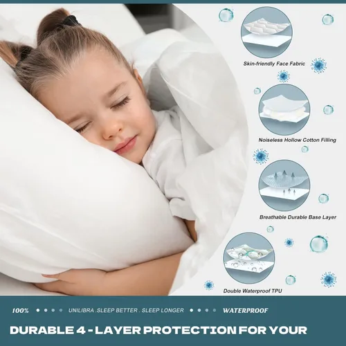 Vista 3 de Protector de colchón 100 % impermeable, transpirable, acolchado, ajustable, con bolsillo profundo que se estira hasta 18 pulgadas, funda de colchón