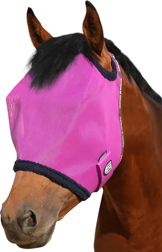 Vista 25 de Harrison Howard Máscara de malla redonda para mosca de caballo, protección UV, con borde acolchado de vellón, negro, S