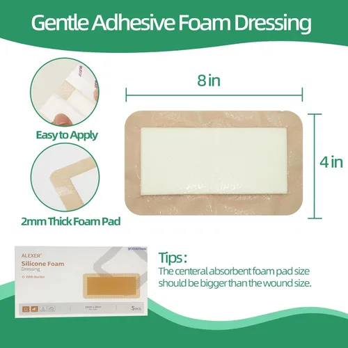 Vista 11 de Jointown Apósito de espuma para el cuidado de heridas, vendaje adhesivo de espuma de silicona con borde, vendajes impermeables para úlceras de cama
