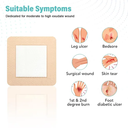 Vista 9 de Apósito de espuma de silicona de 4 x 4 pulgadas, vendajes de silicona impermeables para heridas, almohadillas de 5 capas con borde adhesivo