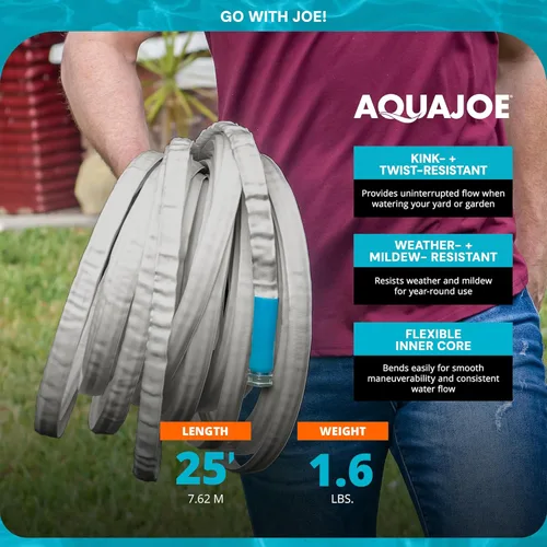 Vista 3 de Aqua Joe AJFJH25-58-PRX XTREME FIBERJACKET Manguera de jardín flexible, resistente a las torceduras, 600 PSI máximo, 5/8 pulgadas de diámetro, 25