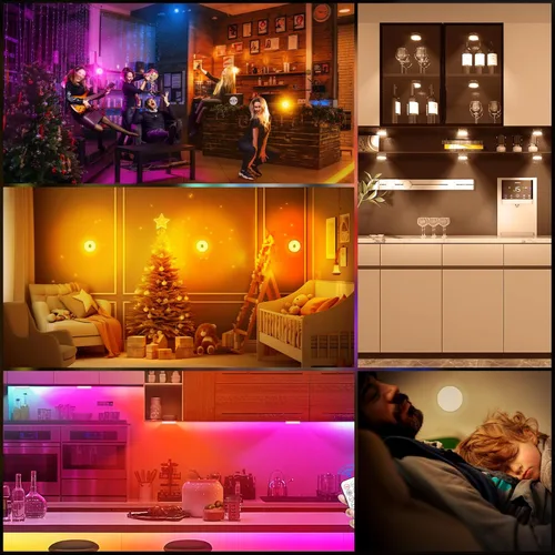 Vista 8 de Luces de disco recargables con control remoto, 12 luces LED de cambio de color inalámbricas para debajo del gabinete, luces LED RGB para TV