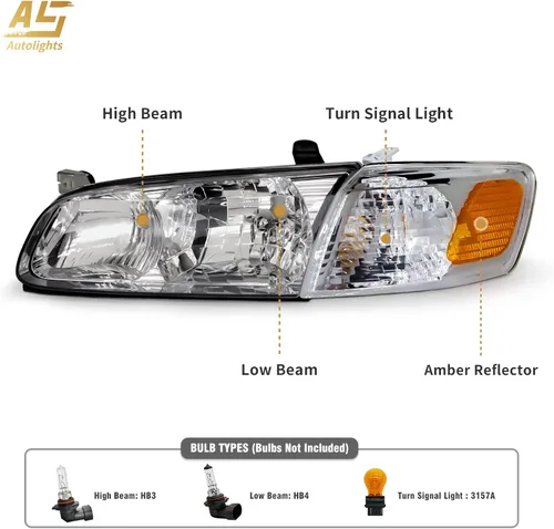 Vista 3 de AS Conjunto de faros delanteros compatible con Toyota Camry 2000 2001, carcasa cromada, reflector ámbar, lente transparente, lado del conductor