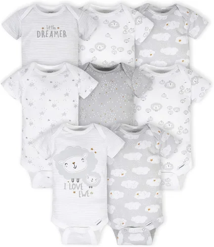 Vista 13 de Gerber Mamelucos Bodies unisex de manga corta para bebé, paquete de 8 Animales verde