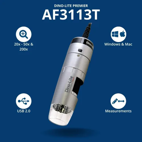 Vista 2 de Dino-Lite Microscopio digital USB AF3113T - 0.3MP, 20x -50x, ampliación óptica 200x, medición, compatible con WF-20, software WindowsMac incluido