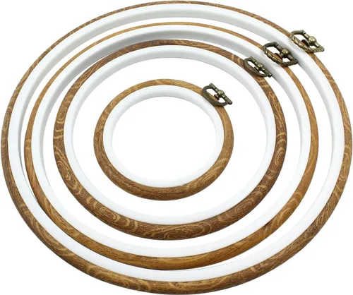 Vista 5 de Bivethoi Juego de 4 aros de bordado, kit de marco redondo de punto de cruz, anillo circular de bordado de madera sintética para exhibir proyectos