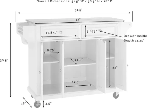 Vista 115 de Crosley Furniture isla de cocina con ruedas, Madera, Blanco