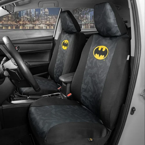 Vista 3 de BDK Warner Bros DC Comics Batman - Fundas de asiento delantero y almohadillas para cinturón de seguridad, ajuste universal para camiones, SUV