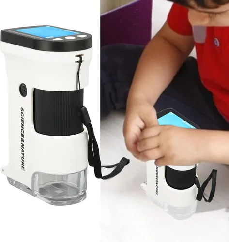 Vista 5 de Microscopio digital de mano con pantalla de 2 pulgadas, cámara de microscopio portátil 800X para niños y adultos, batería de 2000 mAh, mini