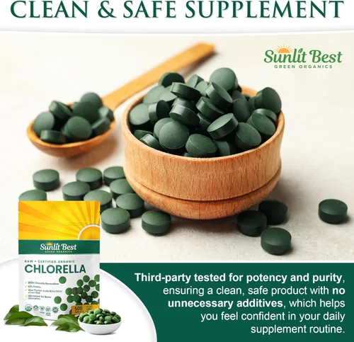 Vista 7 de Sunlit Best USDA Orgánico Premium Tabletas de Chlorella 500 Comprimidos 100% Puro Suplemento de Superalimento de Chlorella Alto en Proteína