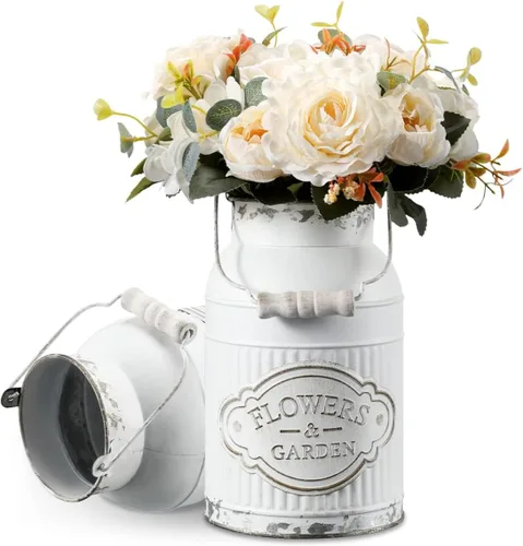 Vista 8 de APSOONSELL Jarrón de metal estilo Shabby Chic, jarra para flores, portaflores para decoración del hogar