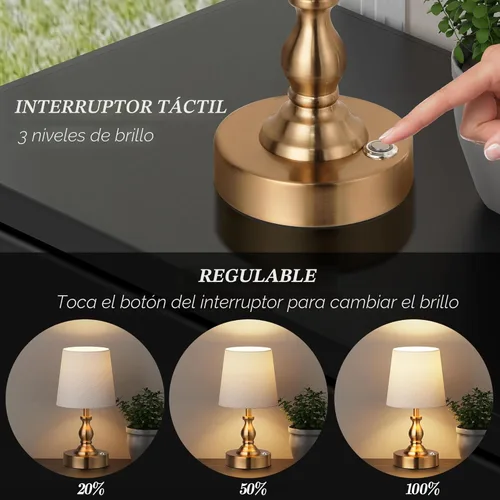 Vista 2 de PARTPHONER Mini lámpara de mesa LED inalámbrica, lámpara recargable de 5200 mAh operada por batería, brillo de 3 niveles, lámpara de escritorio