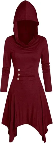 LFEOOST Disfraces renacentistas con capucha para mujer, vestido medieval steampunk gótico, ropa de manga larga, vestidos con capucha de Halloween