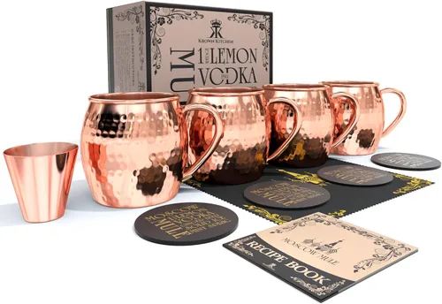 Vista 8 de Juego de 4 tazas de cobre martilladas Moscow Mule 100% cobre sólido 16 onzas