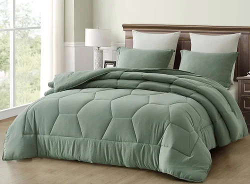 Vista 15 de Chezmoi Collection Vero - Juego de edredón de microfibra acolchada de panal de abeja de 3 piezas, ropa de cama hexagonal geométrica ligera lavada