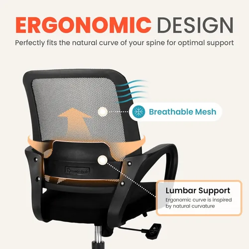 Vista 3 de NEO CHAIR – Silla de escritorio para oficina ergonómica con malla, silla de computadora con soporte lumbar, altura ajustable, ruedas giratorias