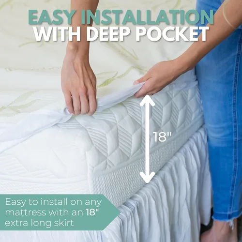 Vista 5 de Tamaño individual Protector de colchón impermeable Hipoalergénico, funda de colchón refrescante, estilo sábana bajera de hasta 18 pulgadas