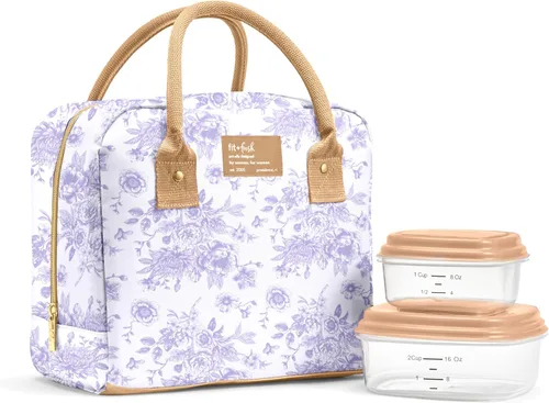 Vista 11 de Fit & Fresh Bloomington - Lonchera grande aislada para trabajar con contenedores, resistente a las manchas, cierre de cremallera, pequeñas flores