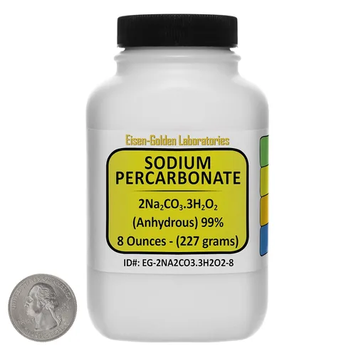 Percarbonato de sodio [2Na2CO3.3H2O2] 99% ACS Grado Prills 8 Oz en una botella ahorradora de espacio