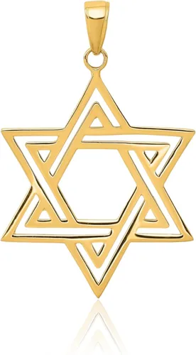 Vista 5 de Collar de oro amarillo macizo de 14 quilates con estrella de David judía Magen Judaica, colgante de cadena religiosa Israel
