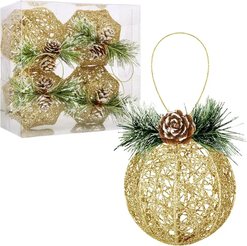 Adornos de bola de Navidad, juego de 4 piezas de hilo de ratán de piña dorada, adorno de árbol de Navidad, árboles de Navidad, decoración de fiesta