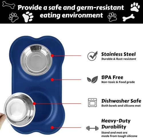 Vista 4 de AsFrost Tazones de Comida para Perros de Acero Inoxidable, Juego de Tazones de Comida y Agua para Perros, Tazones para Perros Sin Derrames