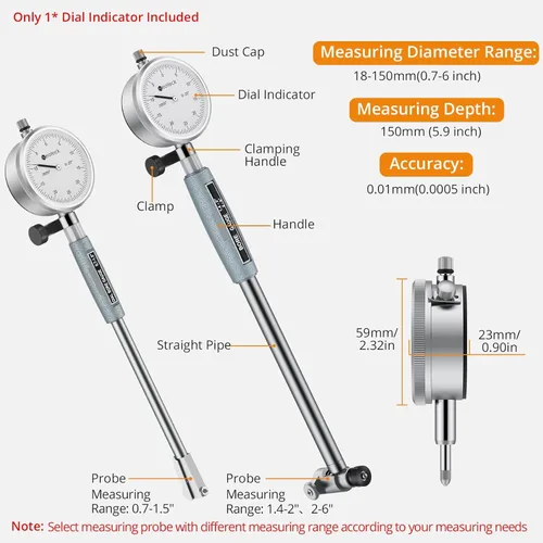 Vista 5 de Neoteck Calibre de diámetro del dial con rango de medición de 0.7"-6 Plateado