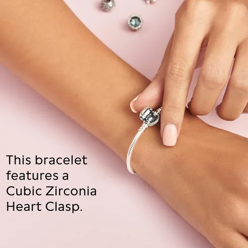 Vista 5 de Pandora Moments - Pulsera de cadena de serpiente con cierre de corazón brillante