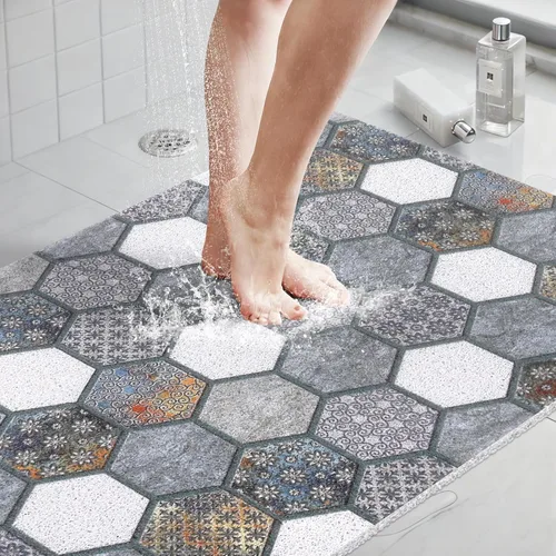 Vista 9 de Tapete de ducha extragrande: 23.6 x 35.4 pulgadas, elegantes tapetes de ducha para ducha interior, tapete de ducha antideslizante de PVC suave