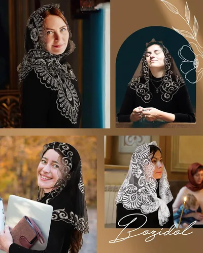 Vista 6 de Bozidol Cubierta triangular para la cabeza de la iglesia, velo de iglesia vintage bordado con cáliz cruzado para mujer