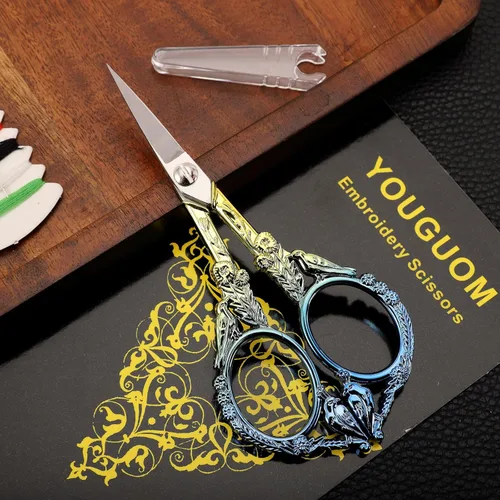 Vista 2 de YOUGUOM Tijeras pequeñas para manualidades, tijeras de bordado afiladas para todo propósito, puntas rectas, mini tijeras de coser, corte de hilo