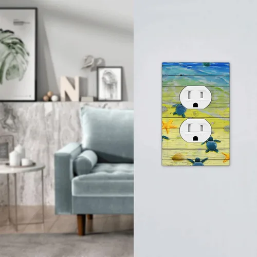 Vista 7 de Placa de Pared Tropical Océano Playa Azul Turquesa Tortuga Marina 1 Pandilla Cubiertas de Salida Duplex Receptáculo Placa Frontal Eléctrica
