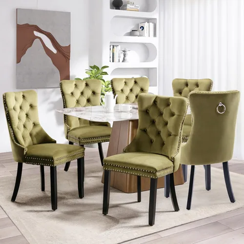 Vista 155 de SoarFlash Juego de 6 sillas de comedor de terciopelo, silla lateral de respaldo alto, silla lateral tapizada moderna de alta gama con capitoné
